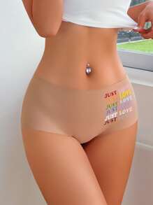 Colourful Letter Graphic Panty - Camel - View 3