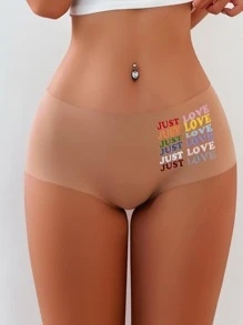 Colourful Letter Graphic Panty - Camel - View 4