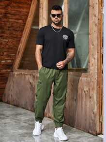 Manfinity Homme Men Zipper Pocket Drawstring Waist Trousers - Army Green - View 5