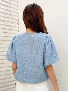 DAZY Butterfly Sleeve Crochet Blouse - Baby Blue - View 2
