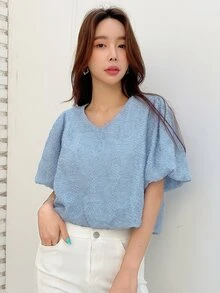 DAZY Butterfly Sleeve Crochet Blouse - Baby Blue - View 3