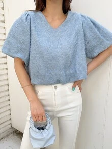 DAZY Butterfly Sleeve Crochet Blouse - Baby Blue - View 5