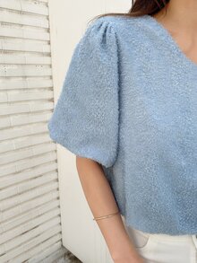 DAZY Butterfly Sleeve Crochet Blouse - Baby Blue - View 6