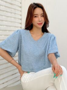 DAZY Butterfly Sleeve Crochet Blouse - Baby Blue - View 7