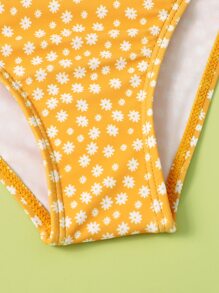 Tween Girl 3 件装碎花比基尼套装和沙滩裙夏日海滩 - 黃色 - 查看 4