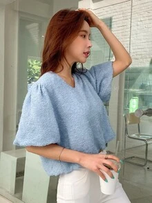 DAZY Butterfly Sleeve Crochet Blouse - Baby Blue - View 8
