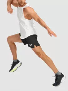 G Gradual Men Gym Shorts Graphic Print Drawstring Waist Sport Shorts With Phone Pocket Black Shorts Jogger Shorts Drawstring Shorts Summer Shorts - Black - View 3