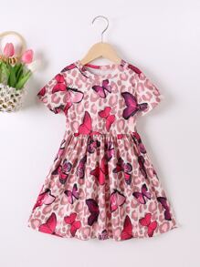 Toddler Girls Leopard & Butterfly Print Dress - Dusty Pink - View 1