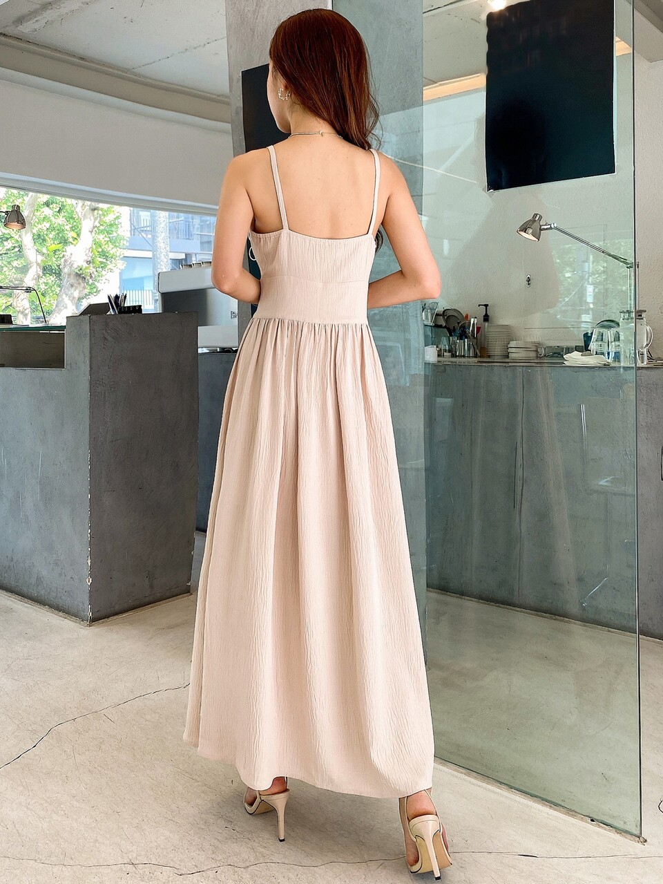 Half Button Split Thigh Cami Dress