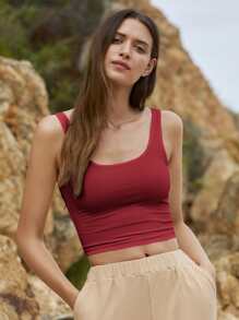 SHEIN EZwear Rib-knit Crop Tank Top - Red - View 1