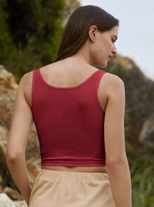 SHEIN EZwear Rib-knit Crop Tank Top - Red - View 2
