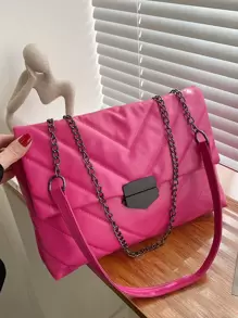 Túi Xách tay Nữ Kẻ sọc Chuỗi Đúng mốt - Màu Hồng Tươi - Xem 1