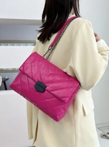 Túi Xách tay Nữ Kẻ sọc Chuỗi Đúng mốt - Màu Hồng Tươi - Xem 2