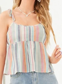 Soleia Striped Ruffle Hem Knot Strap Cami Top - Multicolor - View 6
