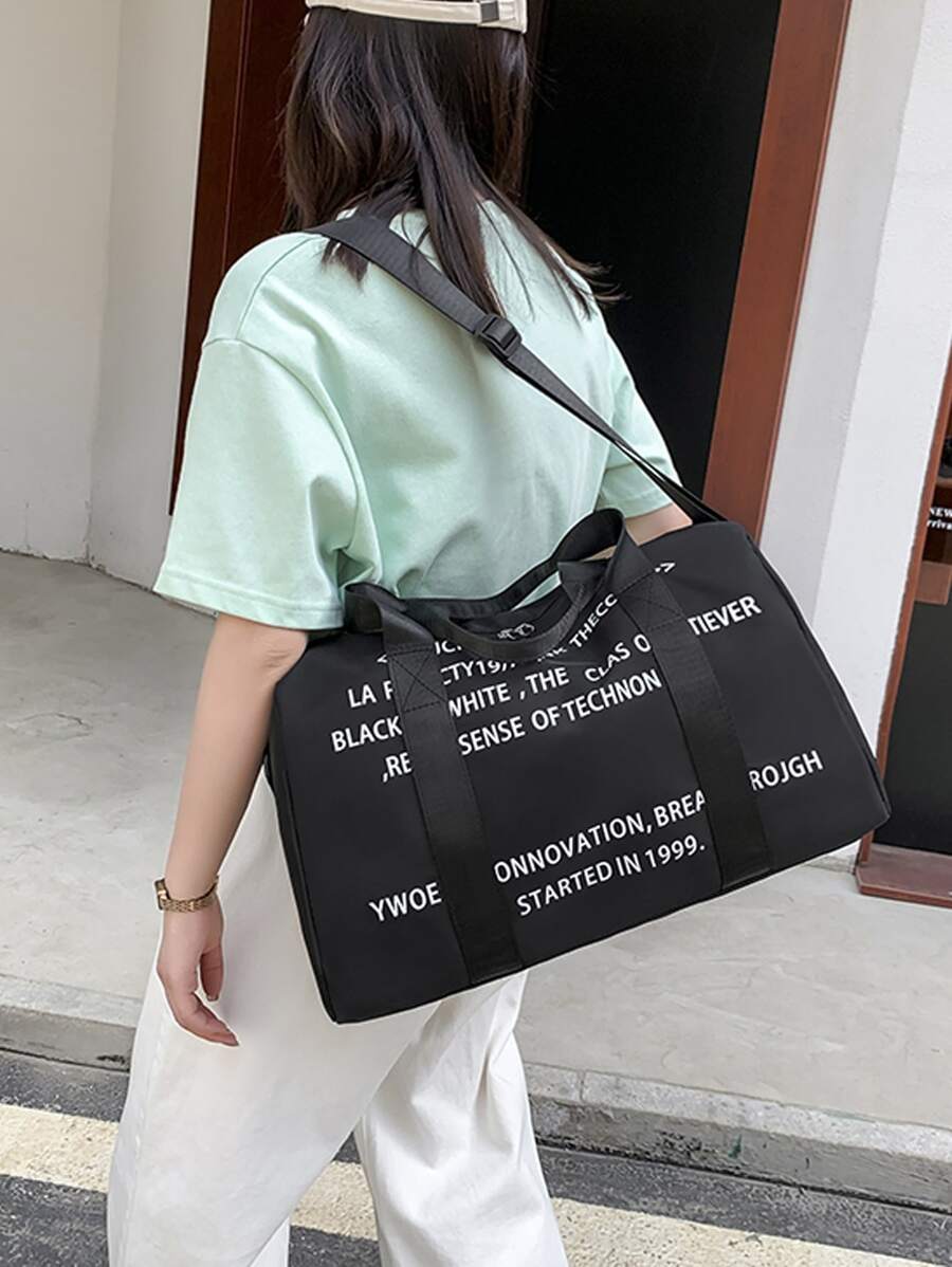 Đồ họa chữ cái Túi Duffel dung lượng lớn Túi du lịch Túi hành lý Túi qua đêm Túi xách tay Túi tập thể dục cho công việc Đồ dùng học tập Đồ dùng học tập cho học sinh - màu đen - Xem 1