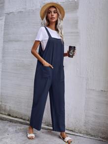 SHEIN LUNE Dual Pocket Solid Overall Jumpsuit Without Tee