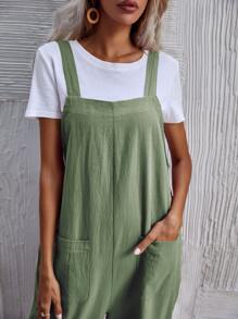 Breezaya Dual Pocket Solid Overall Jumpsuit Without Tee - Green - View 3