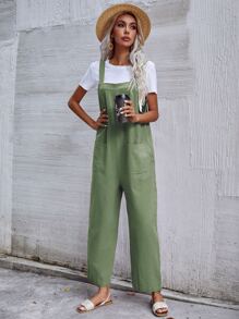 Breezaya Dual Pocket Solid Overall Jumpsuit Without Tee - Green - View 4