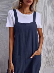 SHEIN LUNE Dual Pocket Solid Overall Jumpsuit Without Tee