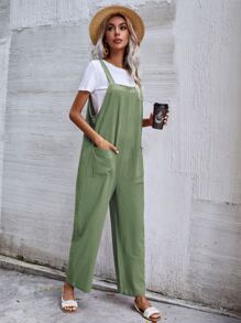 Breezaya Dual Pocket Solid Overall Jumpsuit Without Tee - Green - View 7