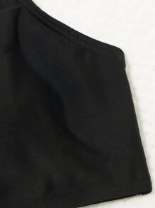 SHEIN Tween Girl Letter Tape Bikini Set With Cover Up Summer Beach - Black - View 3