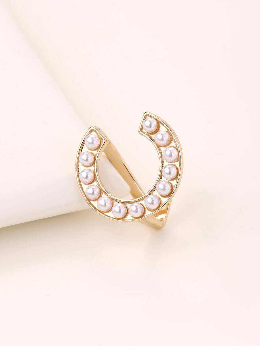 Faux Pearl Decor Scarf Buckle - Gold - View 1