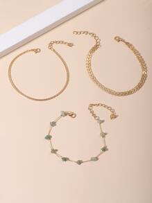 3入組天然石串珠多層腳鍊適合女士,海灘度假,日常生活,節日和生日禮物 - 金黃色 - 查看 2