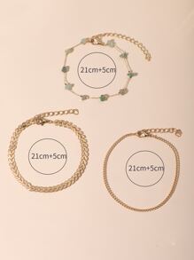 3入組天然石串珠多層腳鍊適合女士,海灘度假,日常生活,節日和生日禮物 - 金黃色 - 查看 3