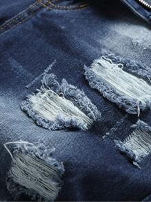 Men Plus Cotton Ripped Frayed Cat Scratch Skinny Jeans - Dark Wash - View 4