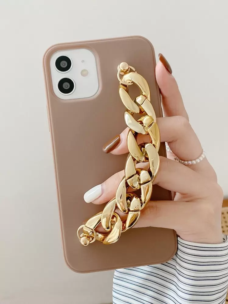 Chunky Chain Hand Strap Phone Case - Coffee Brown - View 1