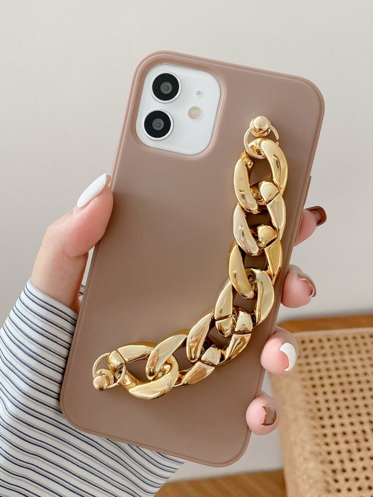 Chunky Chain Hand Strap Phone Case - Coffee Brown - View 5