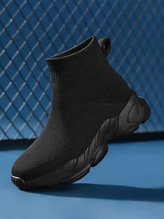 Fall/Winter Women Black Minimalist Knit Detail Sock Sneakers,Women Sneakers