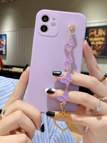 Solid Phone Case With Butterfly Decor Hand Strap - Purple - View 2