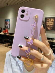 Solid Phone Case With Butterfly Decor Hand Strap - Purple - View 3