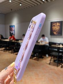 Solid Phone Case With Butterfly Decor Hand Strap - Purple - View 4