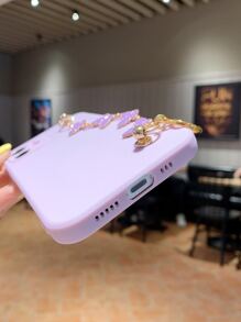 Solid Phone Case With Butterfly Decor Hand Strap - Purple - View 5