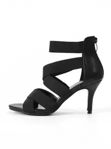 Vår/sommar Damskor med korsade remmar och stilettklack, eleganta svarta sandaler med enfärgad fotledsrem - Svart - Visa 3