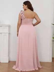EVERPRETTY فستان وصيفة الشرف من الشيفون أحادي الكتف بدون ظهر باللون الوردي لحجم كبير - وردي فاتح - مشاهدة 2