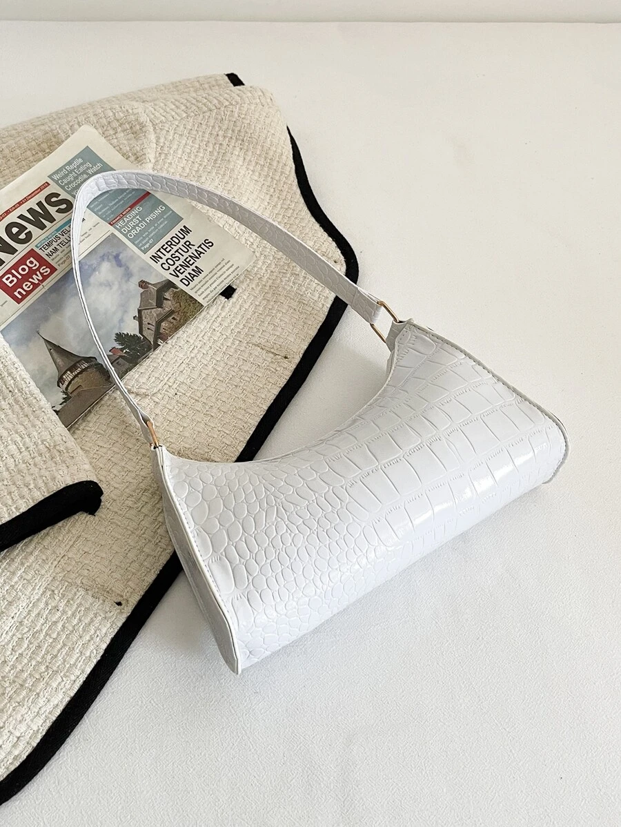 Waterproof,Lightweight,Business Casual Minimalist Crocodile Embossed Bag For Teen Girls Women College Students,Rookies & White-Collar Workers Perfect For Office,College,Work ,Business,Commute, Animal Print Women Bag - White - View 1