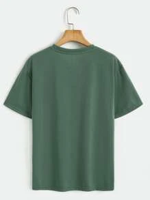 SHEIN EZwear Letter & Figure Graphic Tee - Dark Green - View 2
