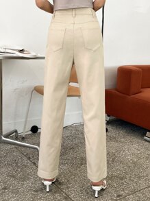 DAZY 斜口袋直筒褲 - 卡其色 - 查看 2