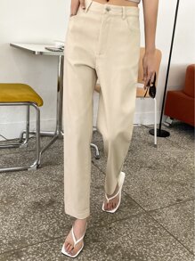 DAZY 斜口袋直筒褲 - 卡其色 - 查看 4