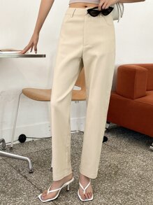 DAZY 斜口袋直筒褲 - 卡其色 - 查看 5