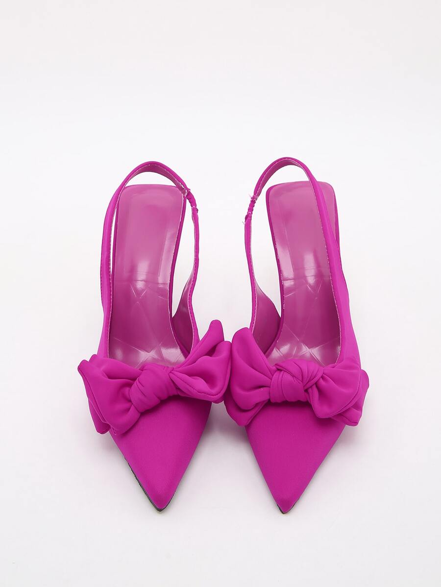 Bow Detail Pyramid Heeled Slingback Pumps - Hot Pink - View 1