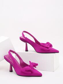 Bow Detail Pyramid Heeled Slingback Pumps - Hot Pink - View 2
