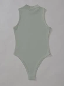 SHEIN Privé Body De Punto De Cuello Alto Y Manga Larga En Color Sólido - Verde - Ver 2