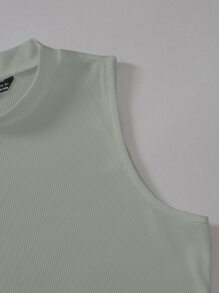 SHEIN Privé Body De Punto De Cuello Alto Y Manga Larga En Color Sólido - Verde - Ver 4