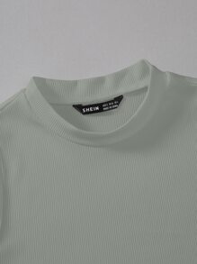 SHEIN Privé Body De Punto De Cuello Alto Y Manga Larga En Color Sólido - Verde - Ver 5