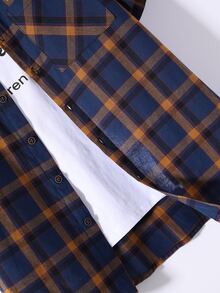 Manfinity Men Random Plaid Letter Embroidery Dual Pocket Drop Shoulder Shirt Without Tee - Multicolor - View 3