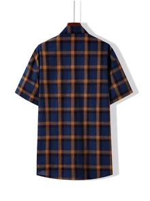 Manfinity Men Random Plaid Letter Embroidery Dual Pocket Drop Shoulder Shirt Without Tee - Multicolor - View 2